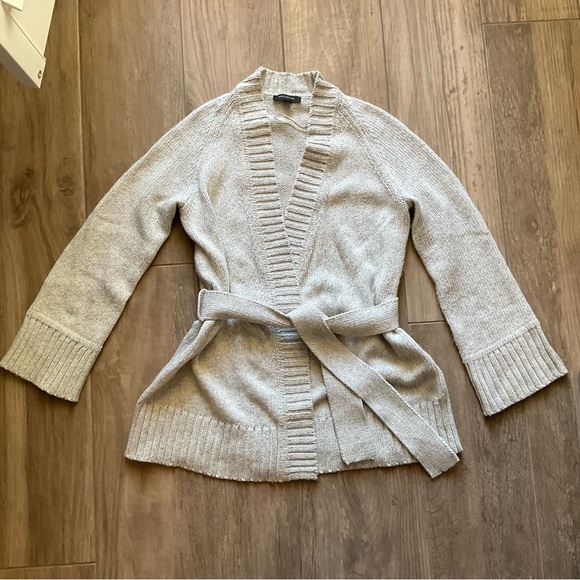 Ann Taylor Sweaters - 🪲 RARE Ann Taylor 🐪 CAMEL HAIR Blend Belted Wrap Sweater Size Small Light Grey​